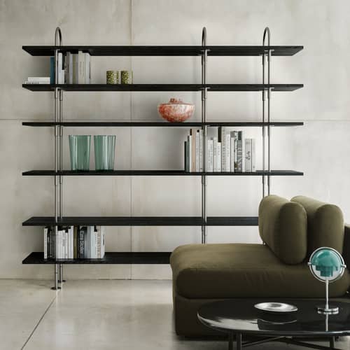 Scaffale Keen legno nero / L 208 x H 198,5 cm - 6 ripiani - Gubi - Nero / Acciaio - Acciaio inossidabile, Frassino tinto