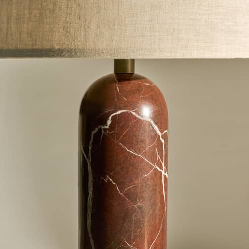 Tischleuchte Gravity Large marmor rot / Ø 41 x H 65 cm - Gubi - Bordeauxroter Marmor / Beiger Lampenschirm - Leinen, Marmor