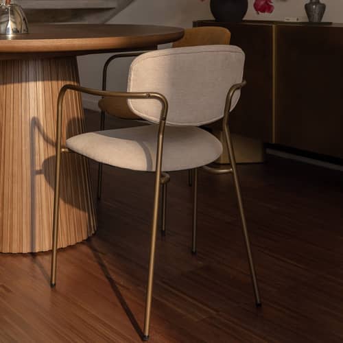 Set de 2 fauteuils de repas rembourrés Aya tissu beige - NV GALLERY - Beige  / Cuivre antique - Fer, Mousse, Tissu