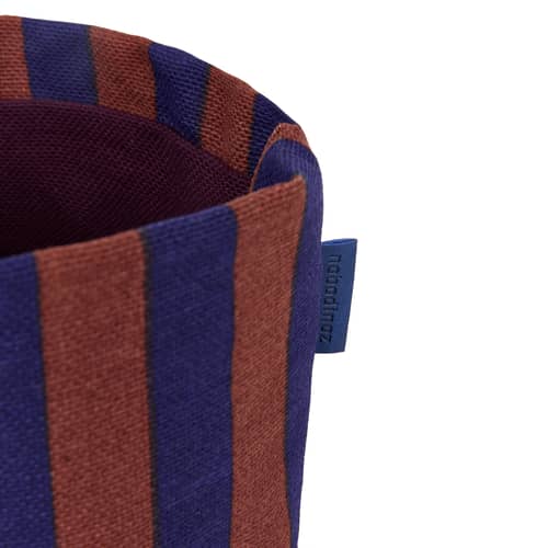  Basket textile blue / H 17 cm - NOBODINOZ - Brown-red & ink blue / Striped - Organic cotton, Polyester