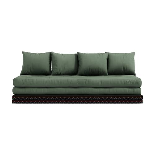 Schlafcouch Chico textil grün / Modulierbar - B 200 cm - KARUP DESIGN - Grün Olivgrün 756 - Geflochtenes Binsengras, Gewebe, Recycelte Mischfasern, Reisstroh, Schaumstoff