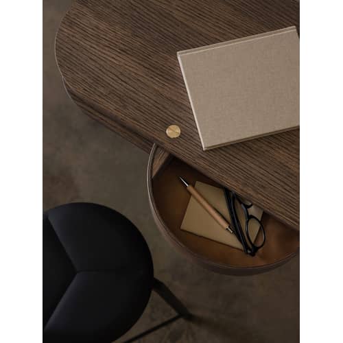 Console murale Valet bois naturel / Tiroir rond / L 92 x prof. 35 cm - Northern  - Chêne fumé - MDF plaqué chêne