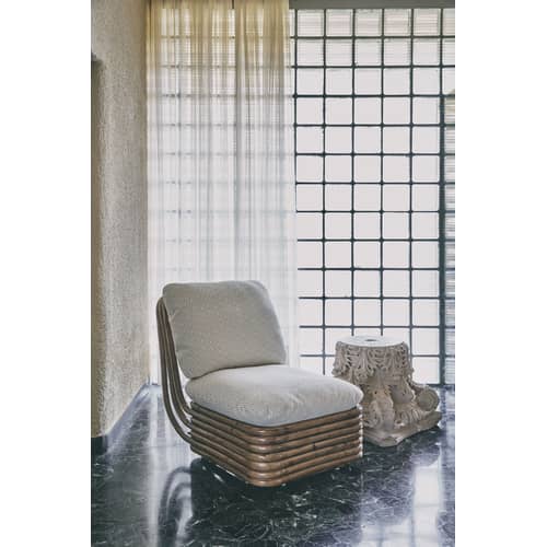 Fauteuil rembourré Bohemian ‘72 tissu fibre végétale blanc beige / Réédition 1972 - Rotin - Gubi - Blanc cassé / Rotin - Mousse, Rotin, Tissu