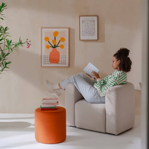 Fauteuil rembourré Flom tissu beige - NOO.MA - Beige nuage - Bois, Mousse ouate, Tissu polyester