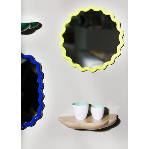 Miroir mural Zigzag jaune / Ø 35 cm - Polyrésine - & klevering - Ø 35 cm / Jaune - Polyrésine, Verre