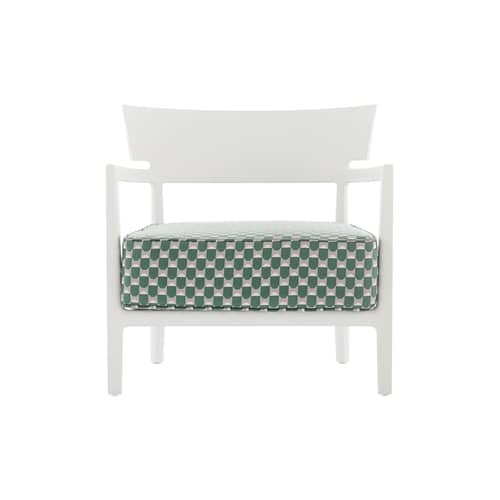 Poltrona imbottita Cara OUTDOOR x Liberty tessuto verde - Kartell - Tessuto Bianco opaco / Verde salvia (Liberty Obi Check) - policarbonato, Poliuretano, Tessuto Liberty