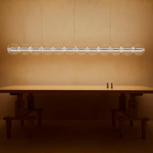 Suspension Luce Sferica S3 verre transparent / L 250 cm - Flos - L 250 cm - Aluminium poli, Verre soufflé main