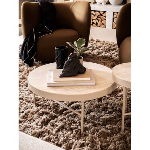 Table basse Travertine Large pierre beige / Ø 70,5 x H 35 cm - Ferm Living - Pierre Travertin beige / Pied beige Cachemire - Acier thermolaqué, Travertin