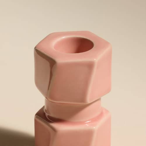 Bougeoir Colonna Petit / H 7.5 cm - Maison Sarah Lavoine - Rose - Céramique émaillée