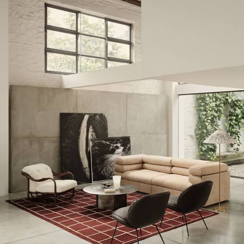 Canapé droit Elogio tissu blanc / 3 places - L 270 cm / Réédition 1974 - Gubi - Blanc cassé (tissu Fustagno 001) - Contreplaqué, Mousse, Tissu