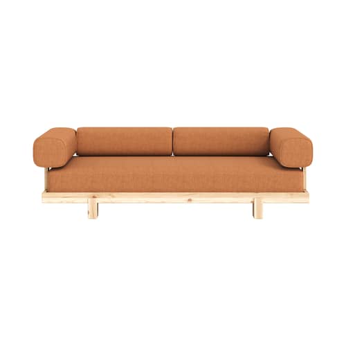 Canapé convertible Stay tissu orange / Lit 1 place - L 214 cm - KARUP - Orange vintage (662) / Pin brut (100) - Mousse haute résilience, Pin massif, Tissu