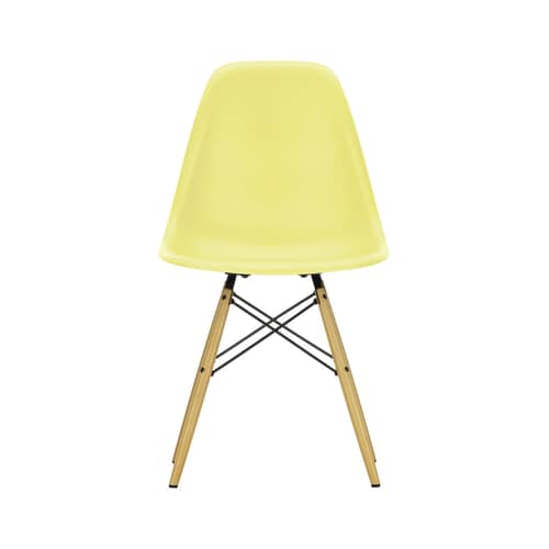 RE DSW - Eames Plastic Side Chair Chair plastic material yellow / (1950) - Base, legs Light wood / Recycled wood - Vitra - Lemon / Maple yellow shade - Post-consumer recycled plastic, Solid maple