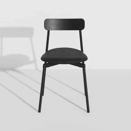 Chaise empilable Fromme / Assise cuir - Petite Friture - Noir / Cuir noir - Aluminium thermolaqué, Cuir, Mousse, Multiplis de hêtre