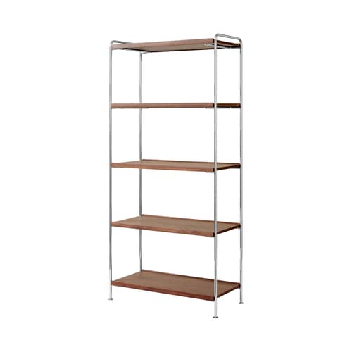 Étagère Alima NDS6 noyer / 83 x P 38 x H 174 cm - &tradition - Noyer - Acier chromé, Placage de noyer