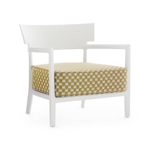 Gepolsterter Sessel Cara OUTDOOR x Liberty textil gelb - Kartell - Weiß mattiert / Stoff Gelb (Liberty Obi Check) - Liberty-Stoff, Polykarbonat, Polyurhethan