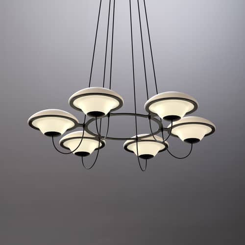 In The Air 6 Pendant glass white / Ø 106.2 cm - DCW éditions - 6 diffusers / White & black - Glass, Steel