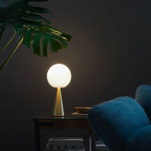 Lampe de table Bilia / H 43 cm - By Gio Ponti (1932) - Fontana Arte - Nickel - Métal nickelé brossé, Verre soufflé satiné