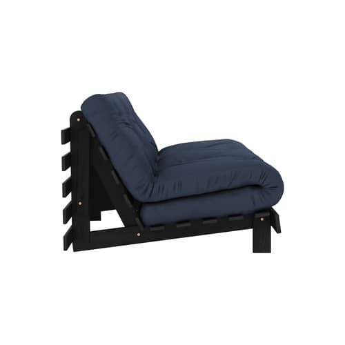 Canapé convertible Roots / L 160 cm - 3 positions / Structure noire - KARUP DESIGN - Bleu marine 737 / Noir - Fibres recyclées mélangées, Mousse, Pin massif certifié FSC laqué, Tissu