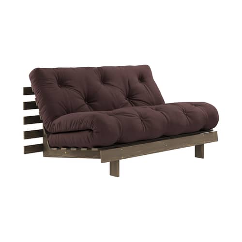 Schlafcouch Roots holz braun / B 140 cm - 3 Positionen / Struktur Braun - KARUP - Braun 715 / Holz Braun - FSC-zertifizierte, lackierte Massivkiefer, Gewebe, Recycelte Mischfasern, Schaumstoff