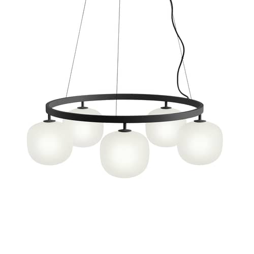 Suspension Rime Chandelier /  Lustre - Ø 80 cm - Muuto - Noir - Aluminium thermolaqué, Verre soufflé bouche