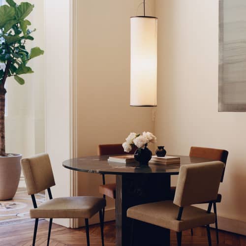 Suspension Silk Lantern beige / Soie naturelle - H 70 cm - Gubi - Beige - Placage de bois, Soie naturelle