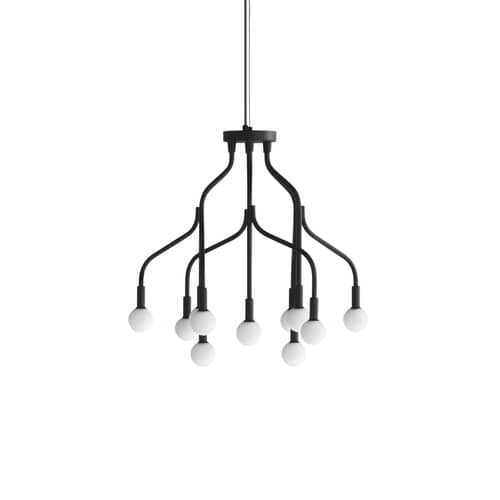Pendelleuchte Vekst Small metall schwarz / Ø 62 x H 54 cm - 12 Zweige (inkl. Glühbirnen) - Normann Copenhagen - Schwarz - Opalglas, thermolackierter Stahl