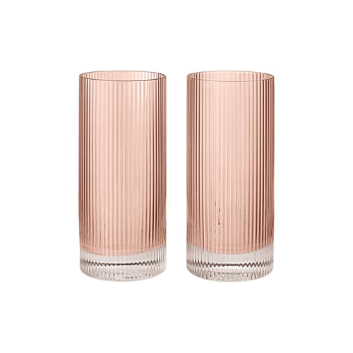 Set de 2 verres long drink Ripple verre rose / Ø 7 x H 16 cm (48 cl) - Ferm Living - Rose poudré - Verre soufflé bouche