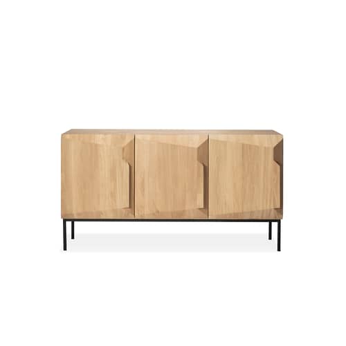 Buffet Stairs bois naturel / Chêne massif - L 150 cm / 3 portes - Ethnicraft - L 150 cm / Chêne - Chêne massif, Métal verni