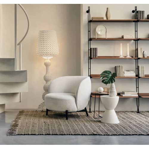 Fauteuil rembourré Lunam tissu blanc / Tissu bouclé - Kartell - Blanc (tissu bouclé Orsetto) / Pieds noirs - Acier peint, Polyuréthane expansé, Tissu bouclé