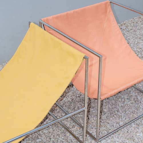 Fauteuil Solo tissu rose Outdoor - valerie objects - Rose / Structure acier poli - Acier inoxydable, Tissu outdoor