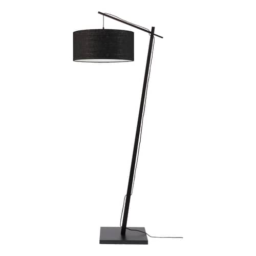 Andes Floor lamp textile wood black / Linen & bamboo H 176 cm - GOOD&MOJO - Black linen / Black base - Organic linen, Painted bamboo
