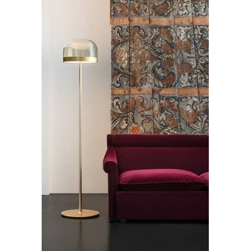 Equatore Small Floor lamp metal glass gold / LED - Glass - H 135 cm - Fontana Arte - Gold & transparent - Blown glass, Metal
