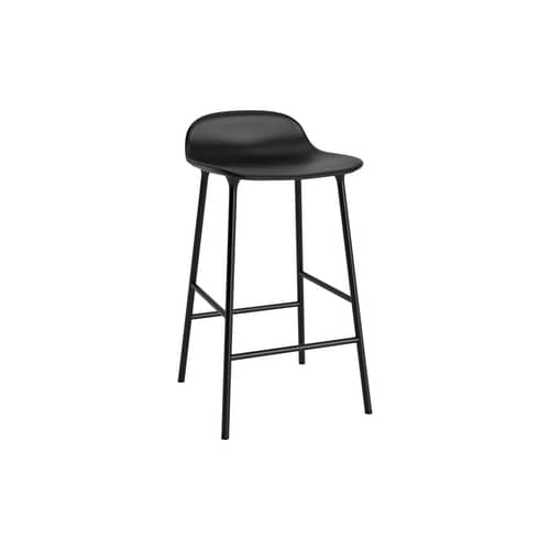Gepolsterter Barhocker Form leder schwarz / H 65 cm - Leder / Vollpolsterung - Normann Copenhagen - Schwarzes Leder (Ultra 41599) / Schwarzer Fuß - lackierter Stahl, Leder, Polypropylen, Schaumstoff