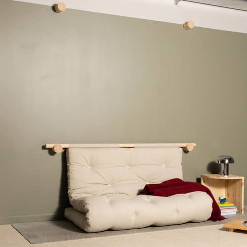 Schlafcouch Hooked textil beige / L 135 cm - 3-fach modulierbar - KARUP - Beige 747 / Pinie - FSC-zertifiziertes Massivholz Kiefer, Recycelte Mischfasern, Schaumstoff