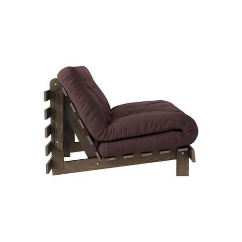 Schlafcouch Roots holz braun / B 140 cm - 3 Positionen / Struktur Braun - KARUP - Braun 715 / Holz Braun - FSC-zertifizierte, lackierte Massivkiefer, Gewebe, Recycelte Mischfasern, Schaumstoff