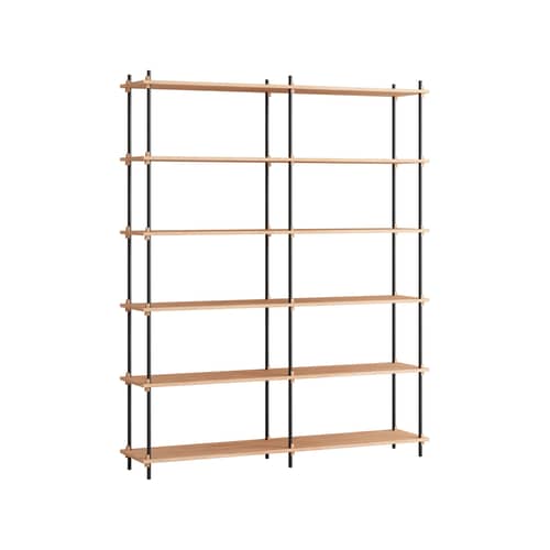 Scaffale Shelving System – s.200.2.B legno naturale / L 162 x H 200 x P 35 cm - MOEBE - Rovere naturale / Nero - Acciaio, MDF impiallacciato rovere