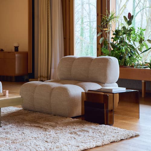 Gepolsterter Sessel Waffle textil beige / Sofa modulierbar - NV GALLERY - Beiger Tweed - Gewebe, High Density-Schaum
