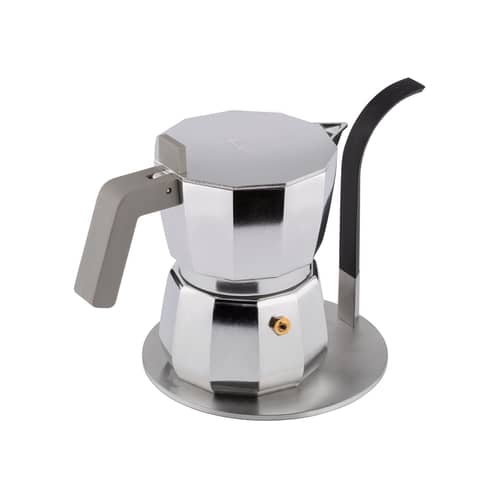 Accessoire  métal argent pour cafetière / Adaptateur à induction Little Helper - Alessi - Acier / Poignée noire - Acciaio inossidabile, Silicone