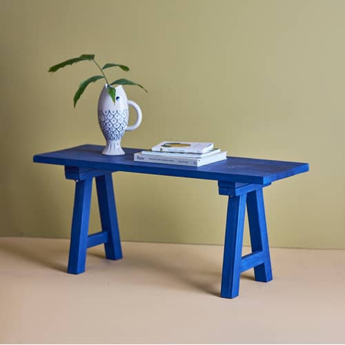 Porir Bench wood blue / L 100 cm - Reclaimed wood - Bloomingville - Blue - Reclaimed wood
