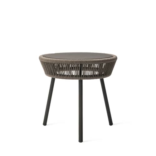 Loop End table plastic material grey / Hand-woven polyethylene cords - Ø 51 cm - Vincent Sheppard - Fossil grey - Polypropylene rope, Thermolacquered aluminium