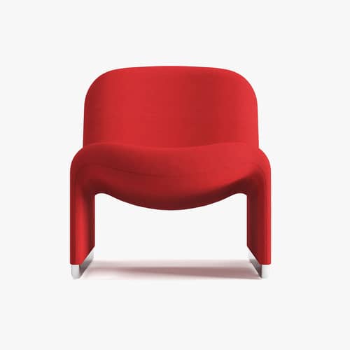 Fauteuil rembourré Alky tissu rouge / Giancarlo Piretti, 1970 - ANONIMA CASTELLI - Rouge (tissu Trevira) - Alliage d\'aluminium, Mousse polyuréthane, Sangles élastiques, Tissu Trevira