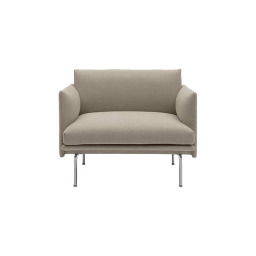 Fauteuil rembourré Outline tissu beige - Muuto - Beige (tissu Ecriture 240) / Pieds alu poli -  Plumes, Aluminium laqué, Mousse haute densité, Tissu Ecriture