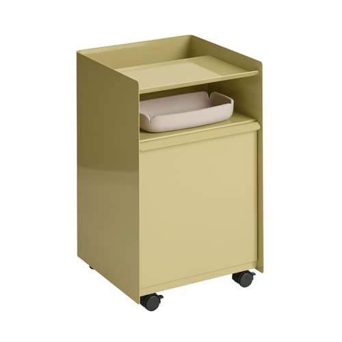 Carrello portavivande con ruote Folded Low metallo verde / 1 porta - H 61,5 cm - Muuto - Verde beige scuro - Acciaio