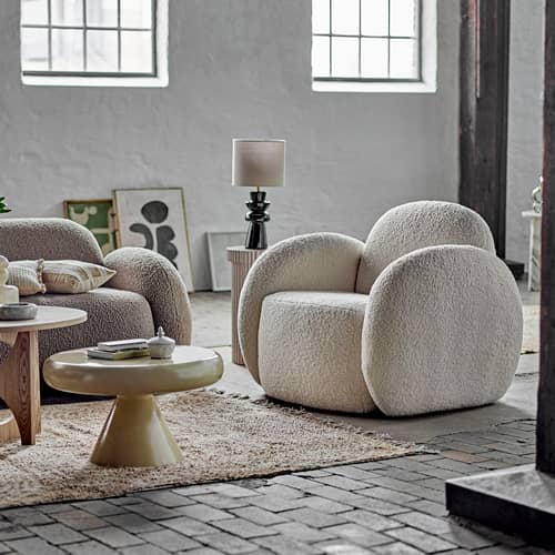 Gepolsterter Sessel Zanno textil weiß - Bloomingville - Weiß (Schlingenpol) - Kiefer, Polyurethan-Schaum, Schlingenpol