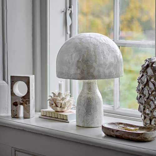 Lampada da tavolo Adria pietra argento / Conchiglia di capiz - A 43 cm - Bloomingville - Madreperlaceo (riflessi beige-argentati) - Conchiglia di Capiz