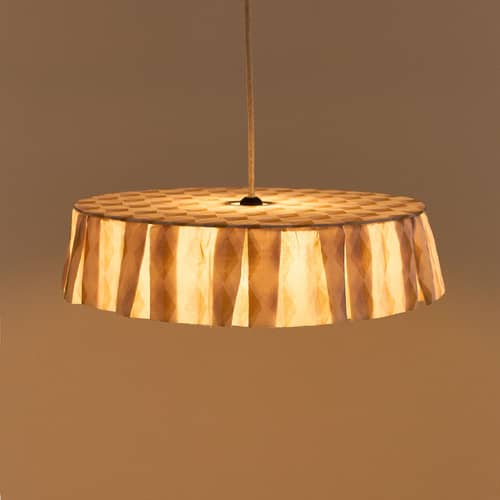 Vibes Lampshade textile yellow / Ø 50 x H 12 cm - Cotton voile - NOBODINOZ - Mustard & Lilac / Harlequin - Iron, Organic cotton voile