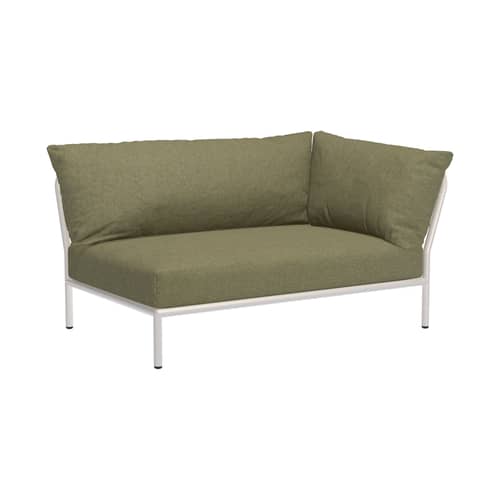 Level 2 2-seater outdoor sofa textile green / Extra-soft backrest - Right corner - L 139 x D 92.5 cm - Houe - Leaf green (Heritage fabric) / Muted white structure - Polyurethane foam, Powder coated steel, Sunbrella Heritage fabric