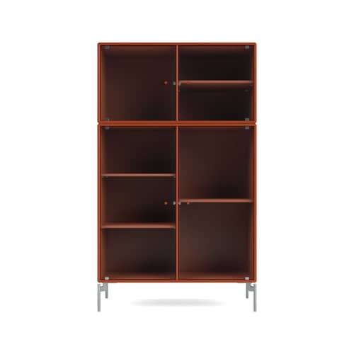 Geschirrschrank Ripple III holz orange / Vitrine - B 69,6 x T 38 x H 105 cm / Wellglas - MONTANA - Hokkaido 162 / Verchromte Füße - Geriffeltes Glas, lackierte Holzfaserplatte, verchromter Stahl