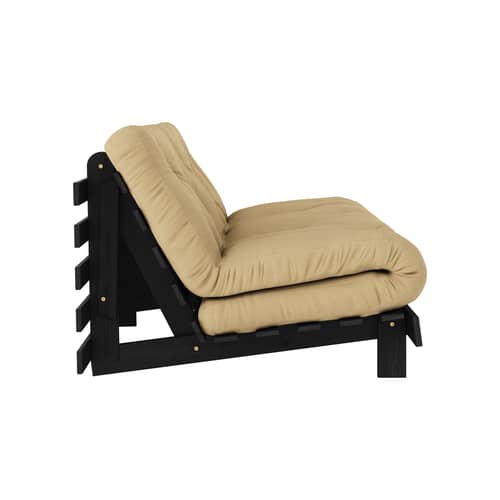 Divano convertibile Roots legno beige / L 160 cm - 3 posizioni / Struttura nera - KARUP DESIGN - Beige dorato 758 / Nero - Espanso, Fibre riciclate miste, Pino massello certificato FSC laccato, Tessuto