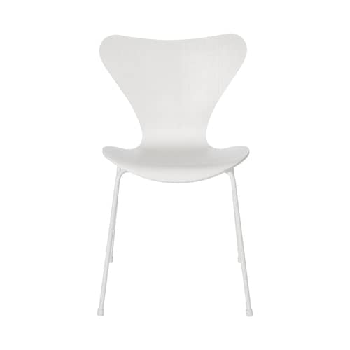 Sedia impilabile Série 7 legno bianco / Frassino tinto - Fritz Hansen - Bianco / Gambe bianche - Acciaio verniciato, Compensato di frassino tinto